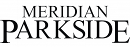 Text logo reads "MERIDIAN PARKSIDE" in bold, elegant, uppercase serif font on a light background.