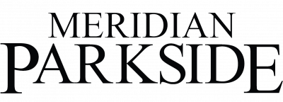 Text logo reads "MERIDIAN PARKSIDE" in bold, elegant, uppercase serif font on a light background.